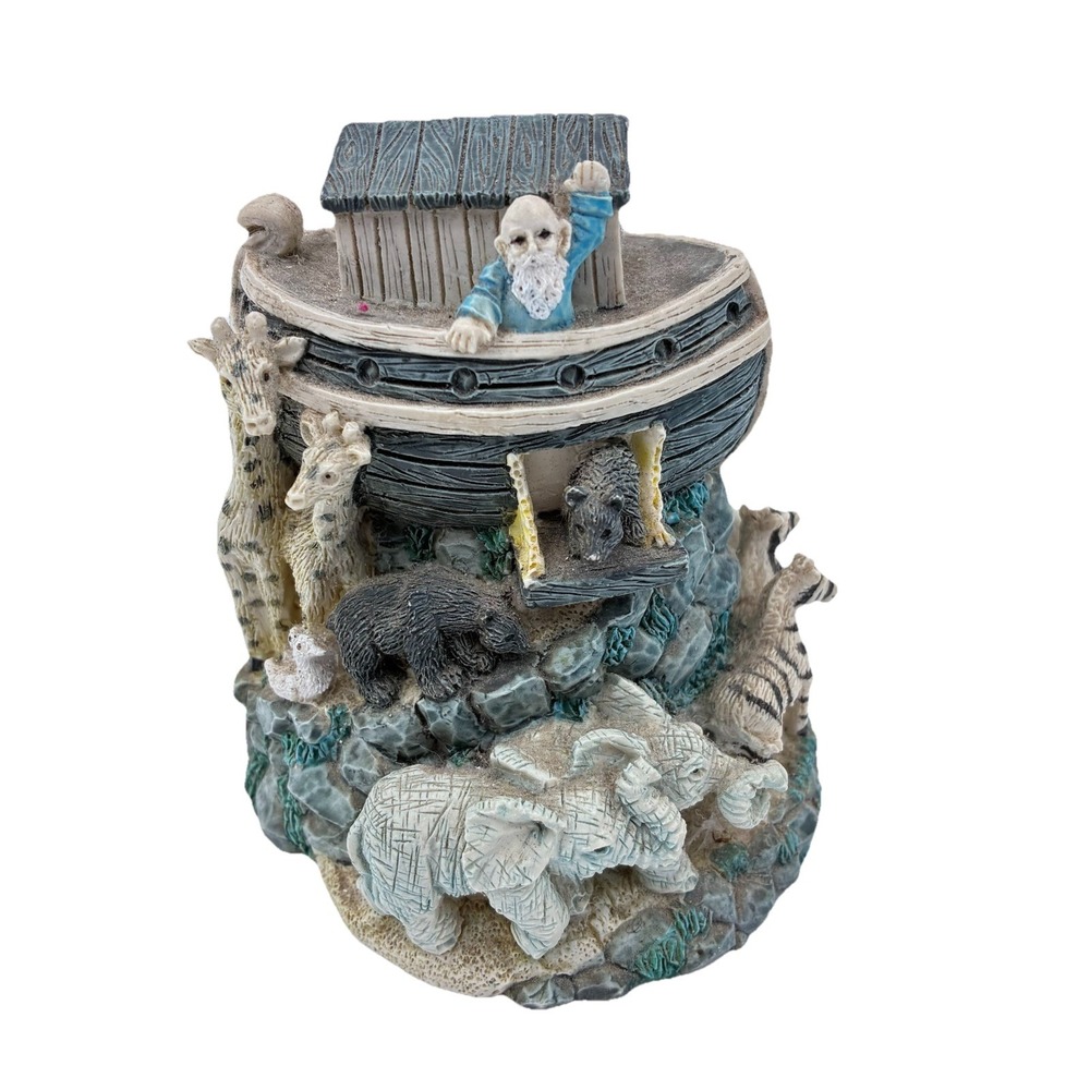 Noah's Ark Resin Figurine with 7 Pairs Of Animals Noah Nursery Baby Room Decor.